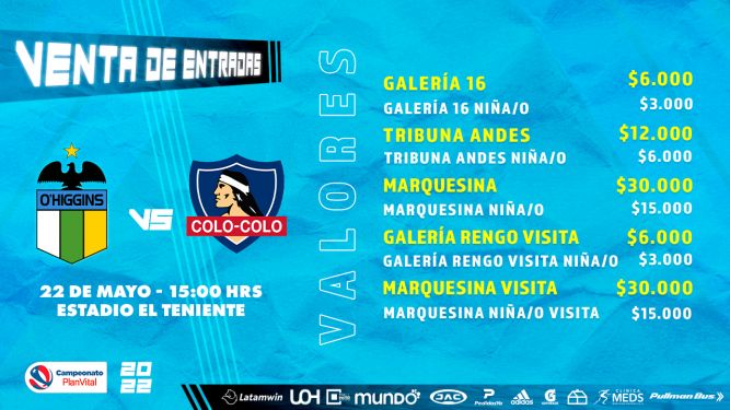 Venta de entradas: O'Higgins FC - Colo Colo